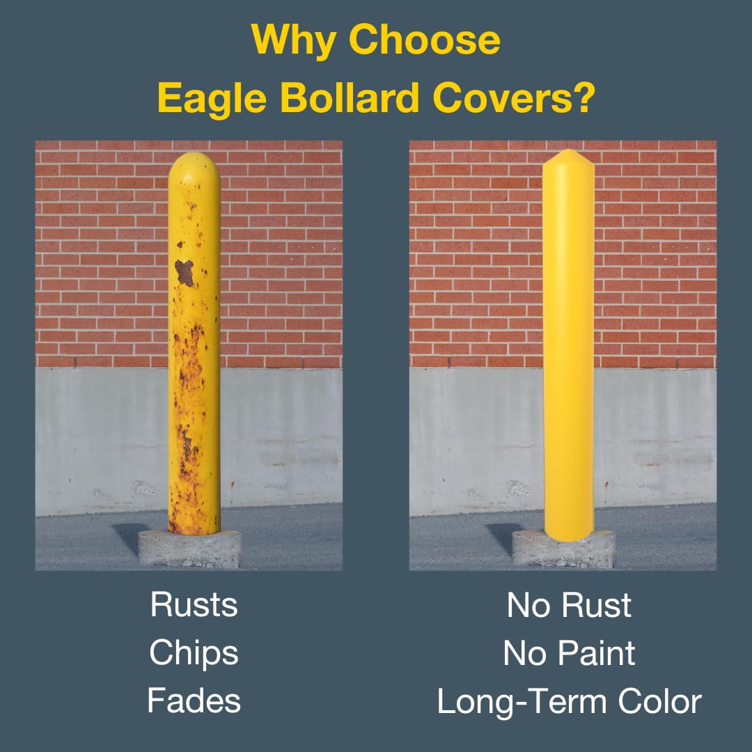 Bollard Covers Eagle for 8 Inch Poles - 57" Tall, Durable Smooth HDPE Plastic - Trimmable Yellow Bollard Post Sleeve for Parking Lots, Warehouses, and Loading Docks, 1737