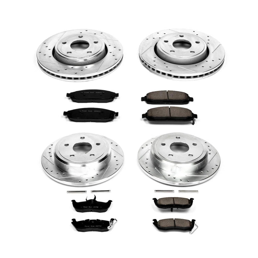 Power Stop K2220 Z23 Carbon Fiber Brake Pads Front and Rear with Drilled & Slotted Brake Rotors Kit For Jeep Commander 2006-2010, Jeep Grand Cherokee 2005-2010 [Model Specific]
