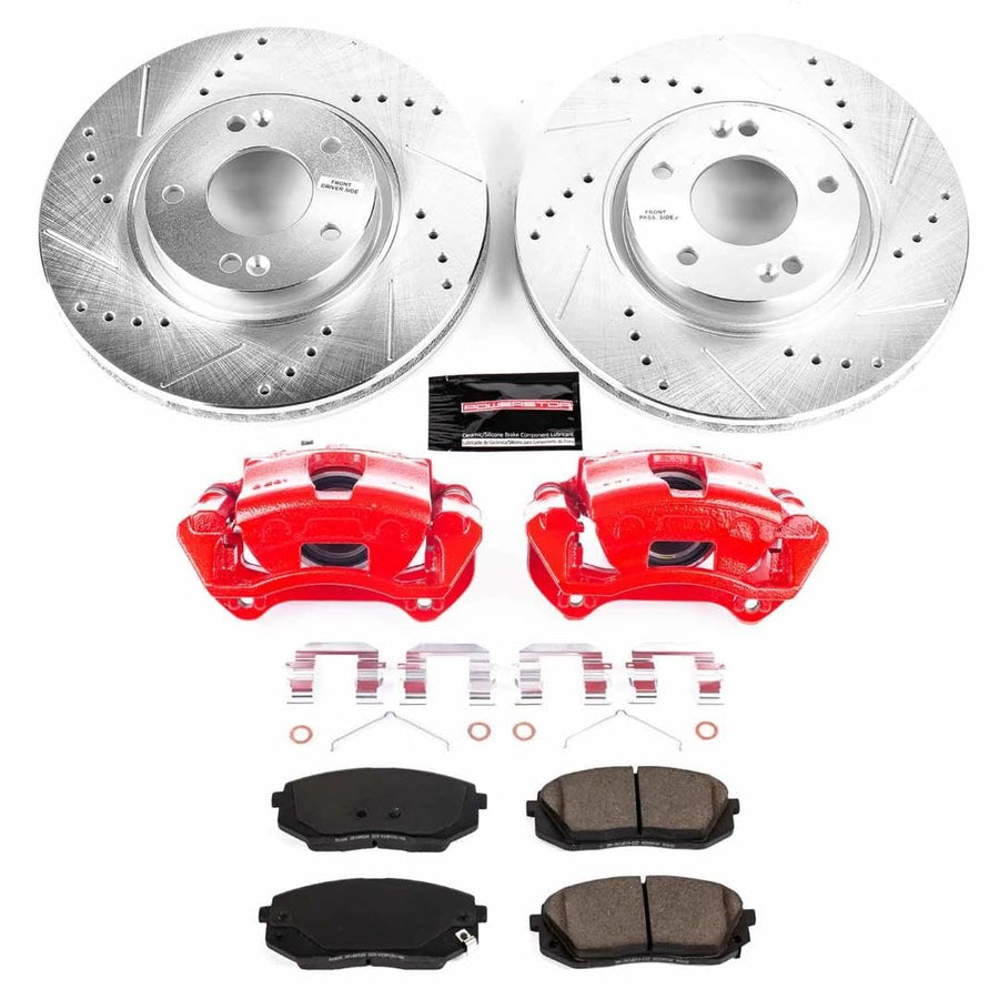 Power Stop Z23 KC8621 Front Brake Caliper Kit-Brake Rotors, Carbon Ceramic Brake Pads, Calipers For Kia Optima 2017 [Model Specific]