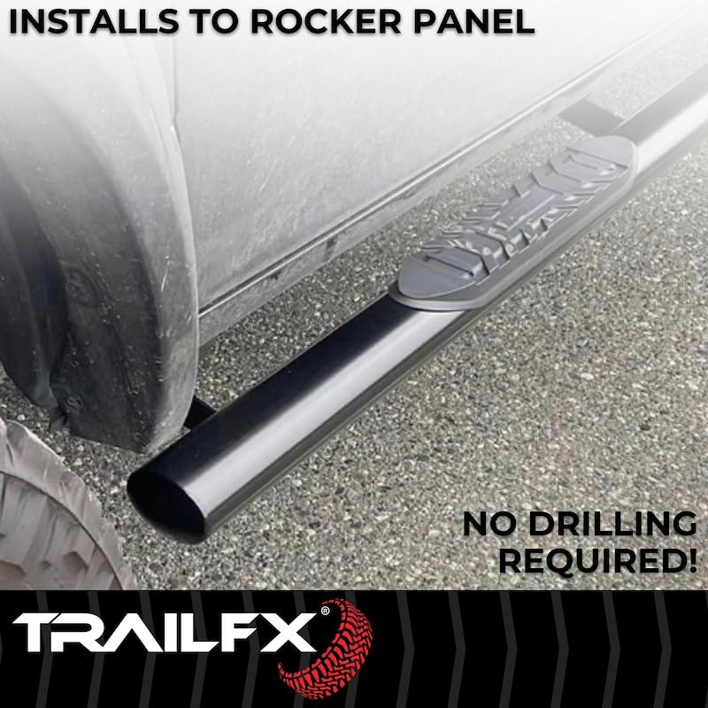 Nerf Bar TrailFX Side Steps Fits Honda Ridgeline 2017–2025 Black Powder Coated Mild Steel with Step Pads 4-Inch Oval Straight Rocker Panel Mount Set of 2 Running Boards TrailFX A1541B