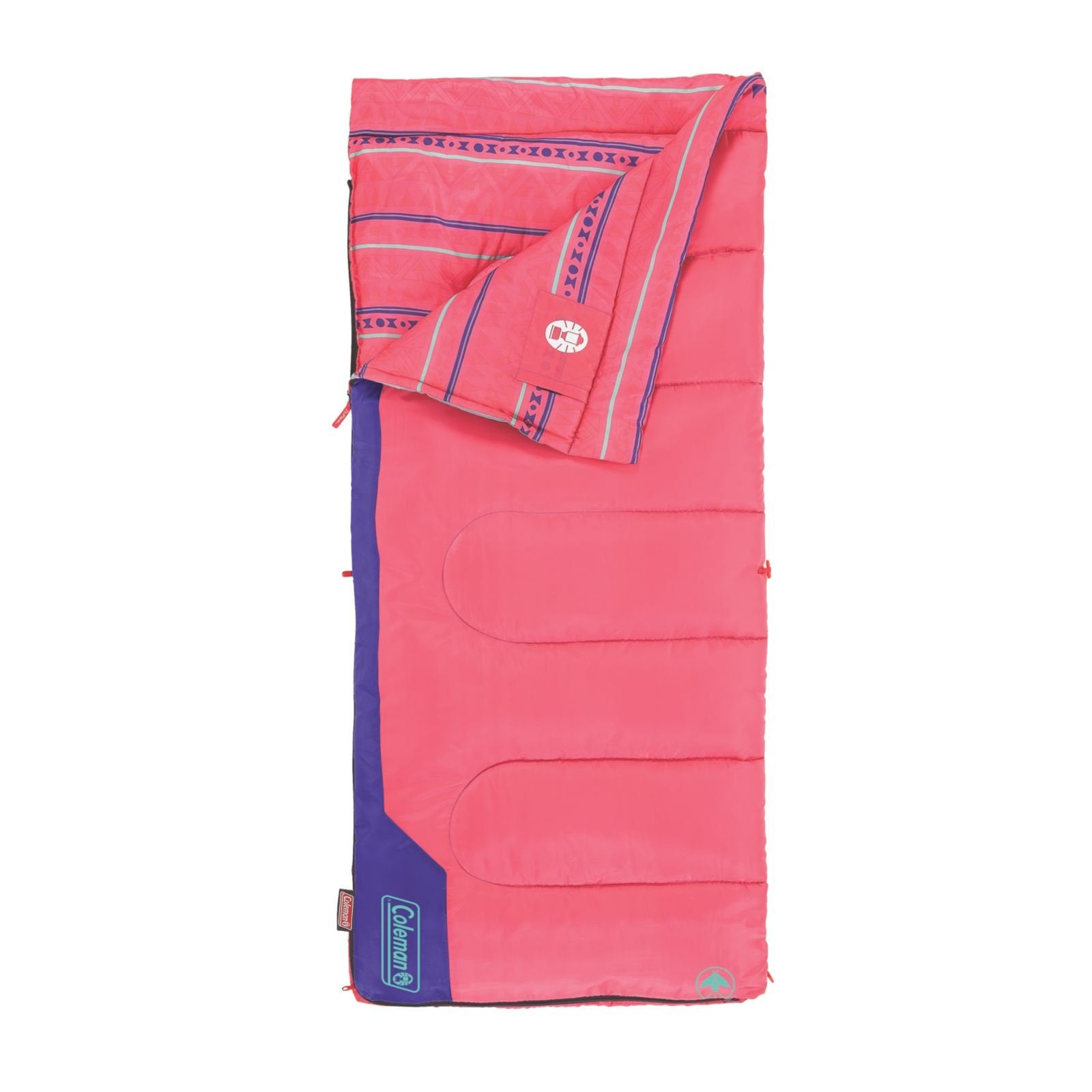 Kids Coleman 50°F Sleeping Bag, Comfortable Youth Sleeping Bag for Sleepovers & Camping, Fits Children up to 5ft Tall, Glow in The Dark Design, Stuff Sack Included, Machine Washable