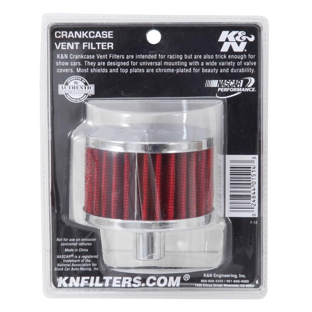 K&N Air Filter/Breather Vent: High Performance, Premium, Washable, Replacement Engine Filter: Flange Diameter: 0.75 in, Filter Height: 2 in, Flange Length: 0.875 in, Shape: Breather, 62-1160