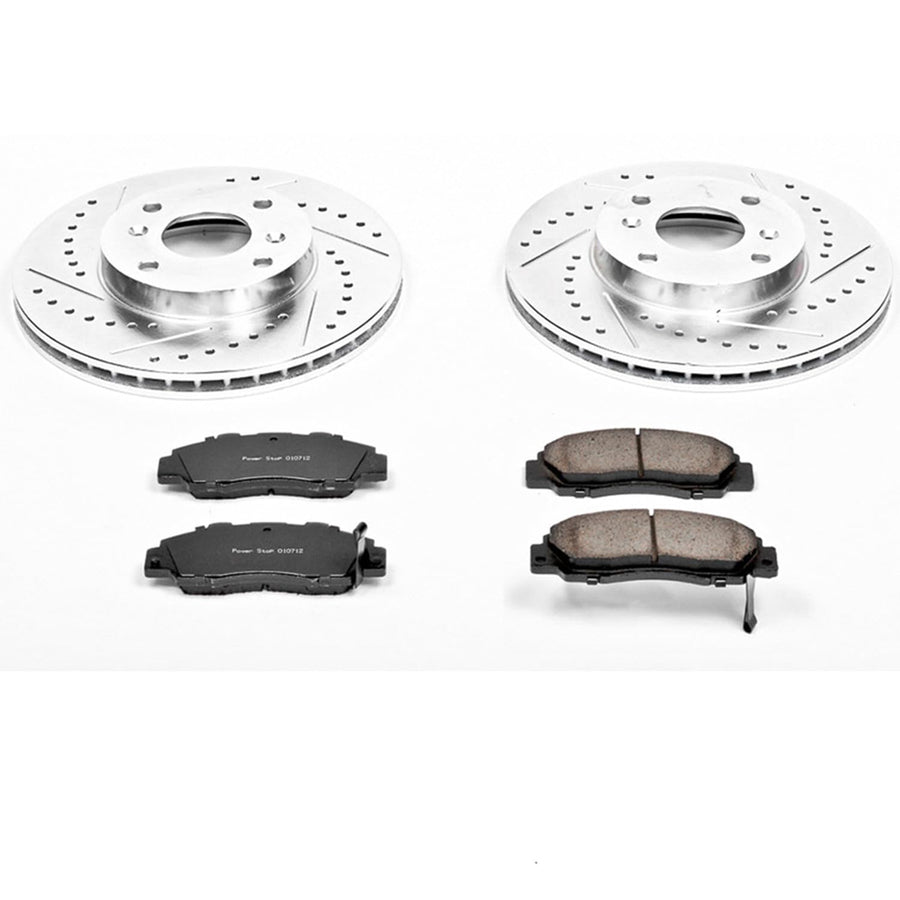 Power Stop K1237 Z23 Carbon Fiber Brake Pads with Drilled & Slotted Brake Rotors Kit For Acura CL 1998-1999 [Model Specific]