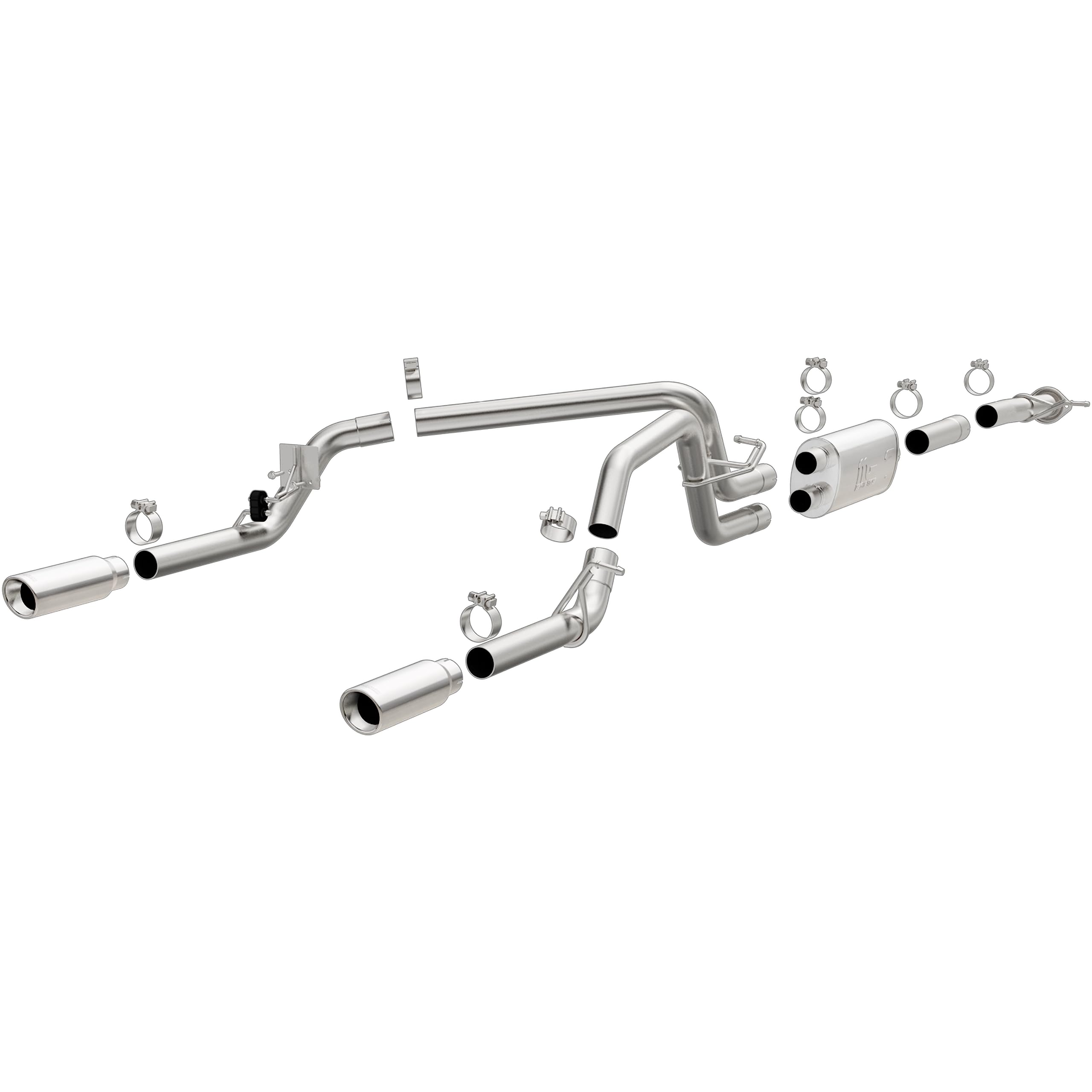 Cat-Back MagnaFlow Performance Exhaust System 19019 - Street Series, Stainless Steel 3in Main Piping, Dual Split Rear Exit, Polished Finish 3.5in Exhaust Tip - Truck Performance Exhaust Kit