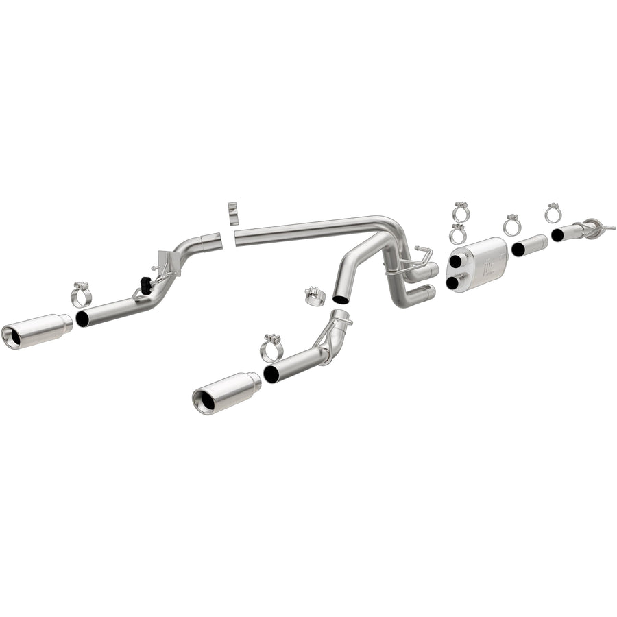 Cat-Back MagnaFlow Performance Exhaust System 19019 - Street Series, Stainless Steel 3in Main Piping, Dual Split Rear Exit, Polished Finish 3.5in Exhaust Tip - Truck Performance Exhaust Kit