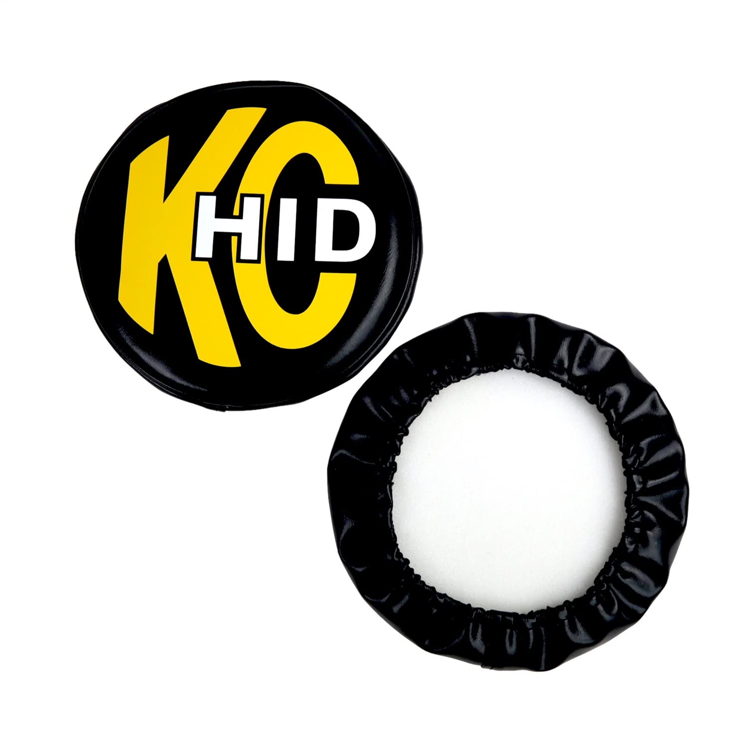 KC HiLiTES 8" Light Cover - Soft Vinyl - Black w/Yellow KC HID Logo - Pair (5818)