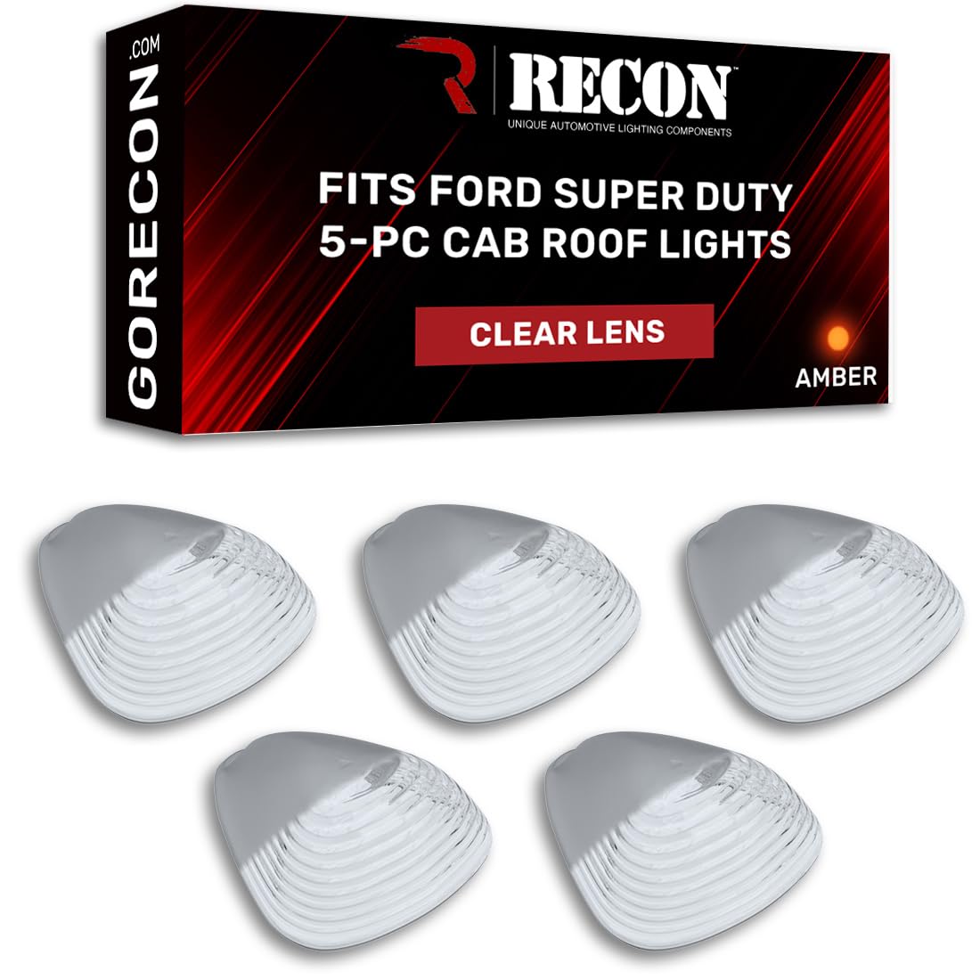 RECON - 5-PC Cab Lights Lenses Fits 1999-2016 Super Duty Amber Xenon Bulbs with Clear Lens (Replaces Factory/OEM Cab Lenses)