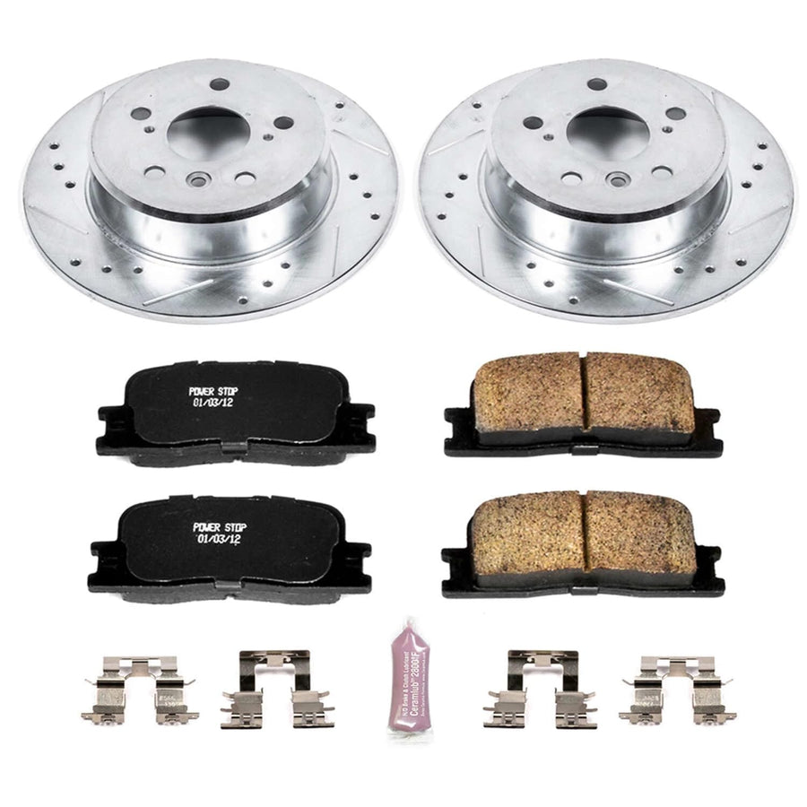 Power Stop K1069 Z23 Carbon Fiber Brake Pads with Drilled & Slotted Brake Rotors Kit For Toyota Highlander 2001-2003 [Model Specific]