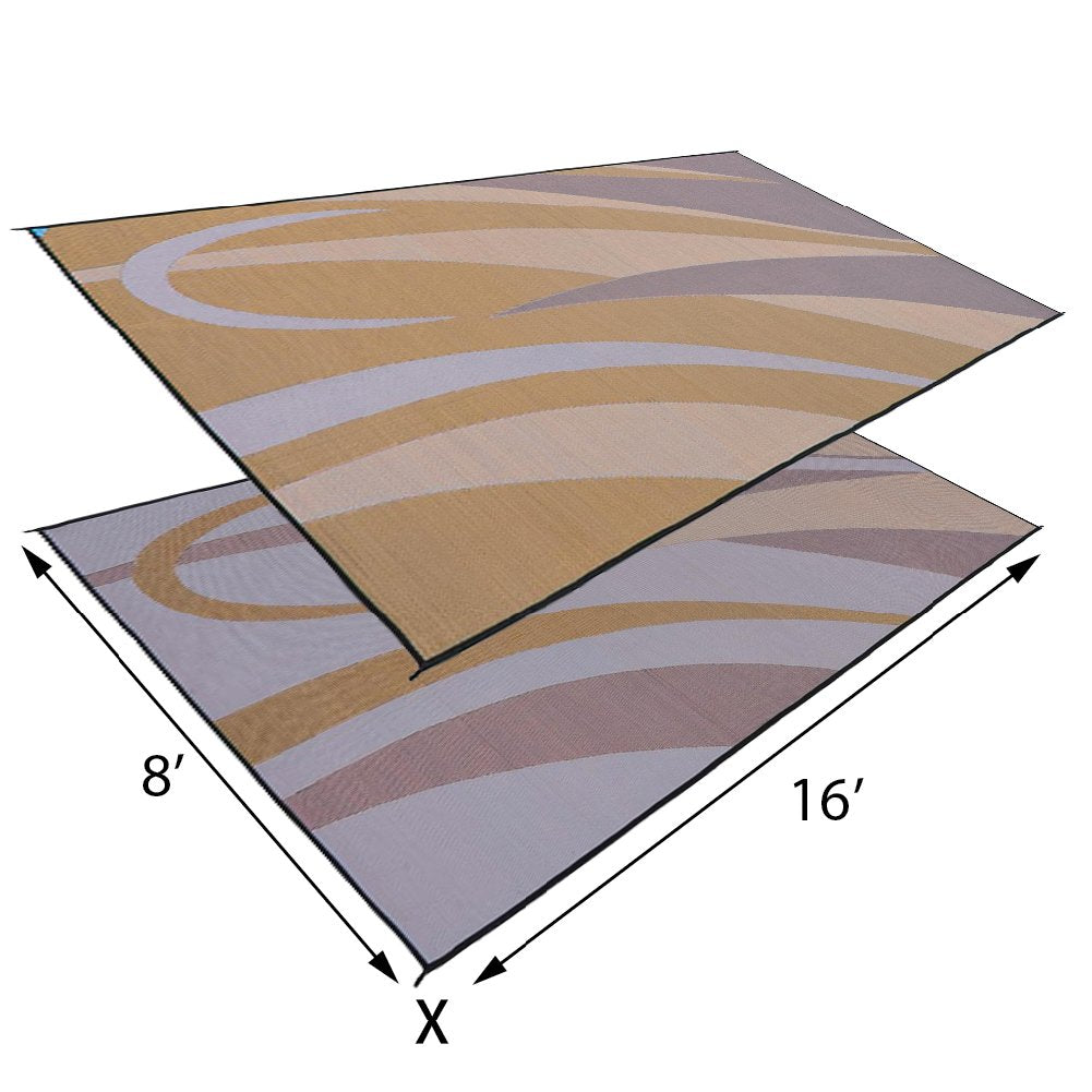 Camping Stylish Reversible Graphic Patio Mat - 8' x 16', Brown/Gold