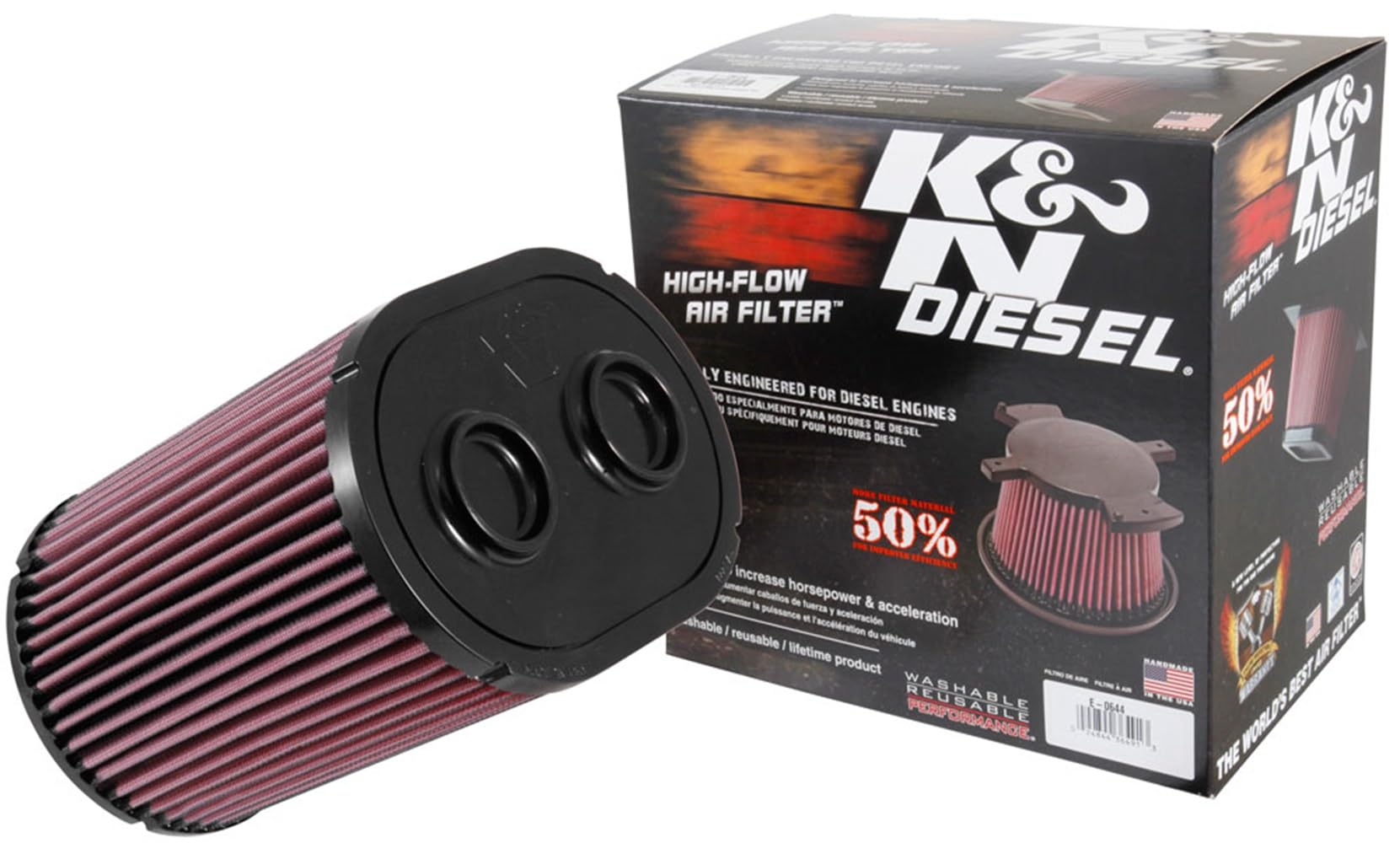 K&N Original High-Flow Lifetime Engine Air Filter: Increase Power & Towing, Washable, Premium, Replacement Air Filter: Compatible with 2017-2019 Ford (F250, F350, F450, F550), E-0644