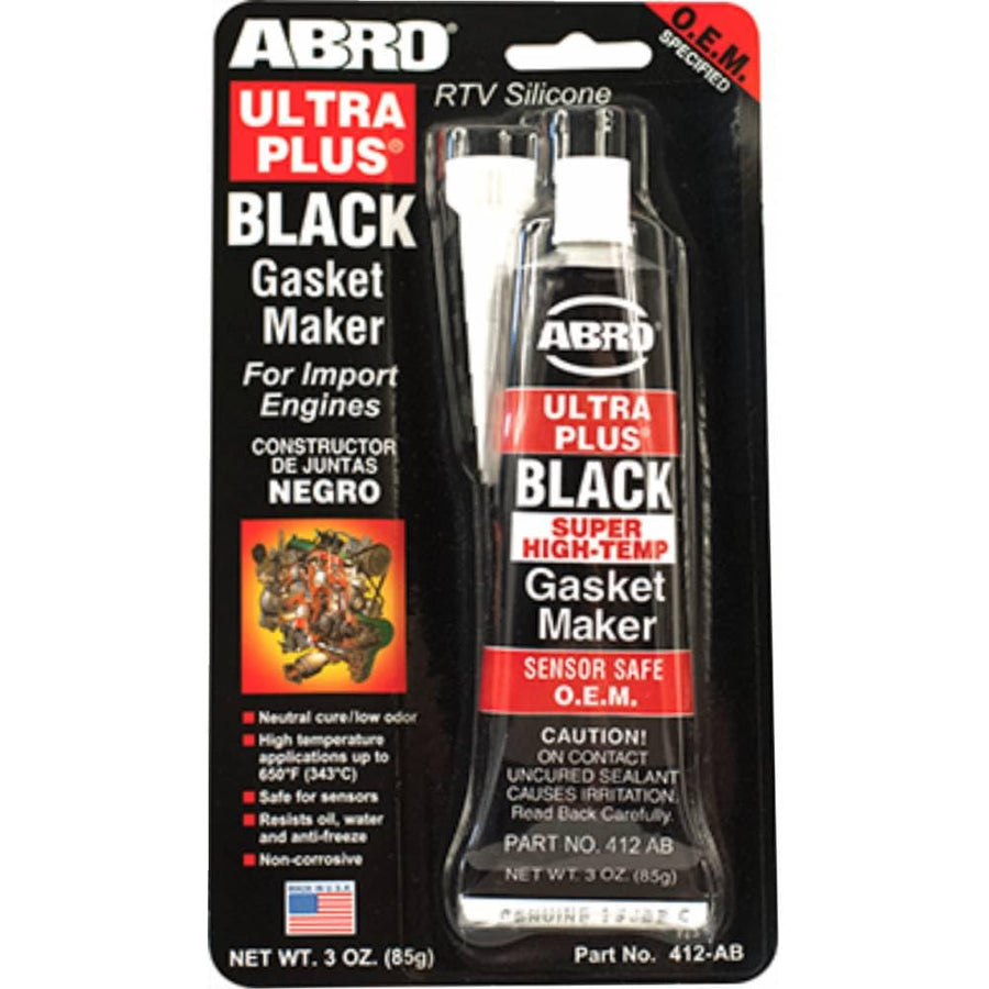 Ultra Plus ABRO 999 RTV Silicone Sealant and Gasket Maker, for Import Engines, Sensor Safe, Non-Corrosive, High Temp Silicone Sealant, 650 Degrees F, 3 oz. Tube - Black