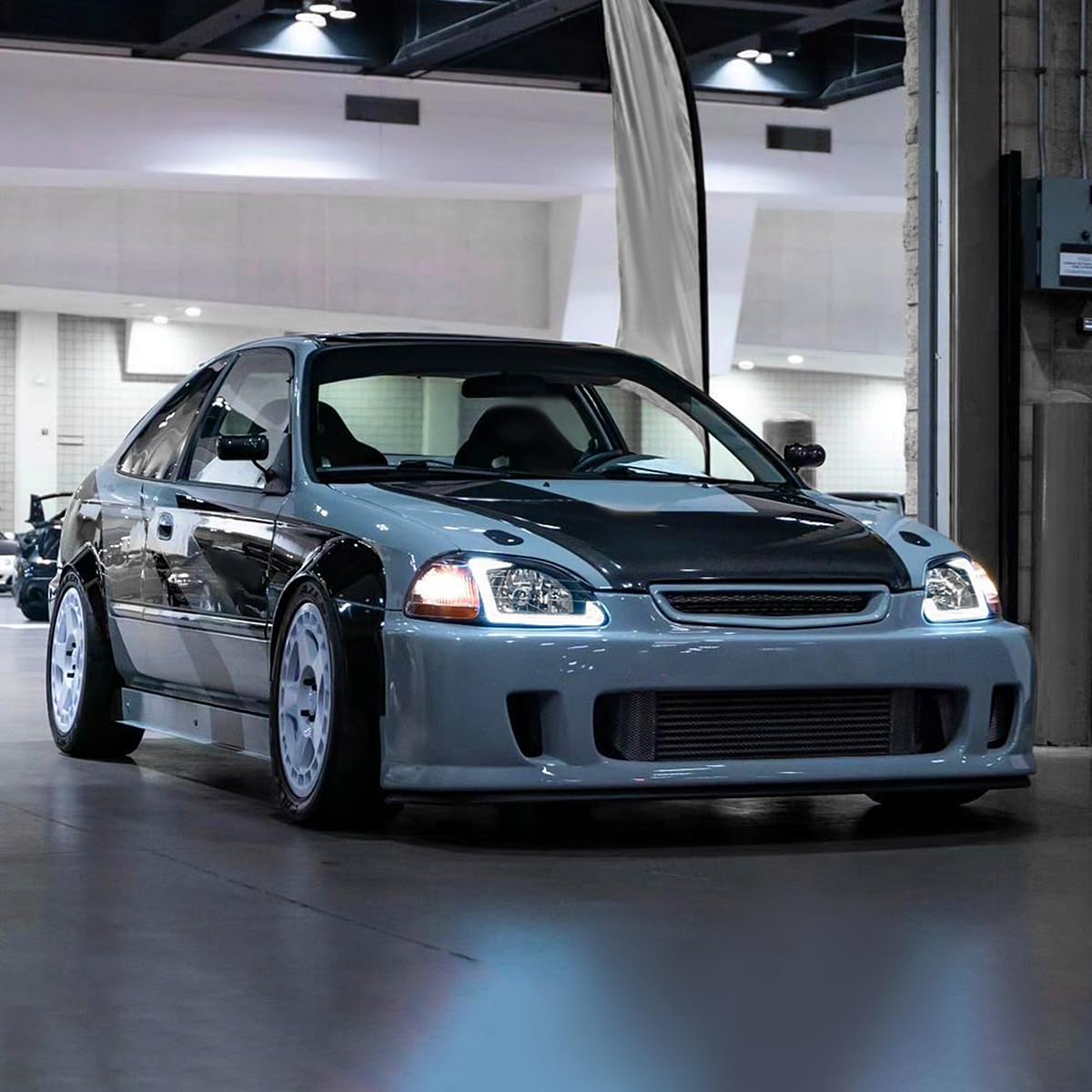 Black Headlights w/LED Tube Bar SPEC-D TUNING Compatible with 1996-1998 Honda Civic 2/4Dr