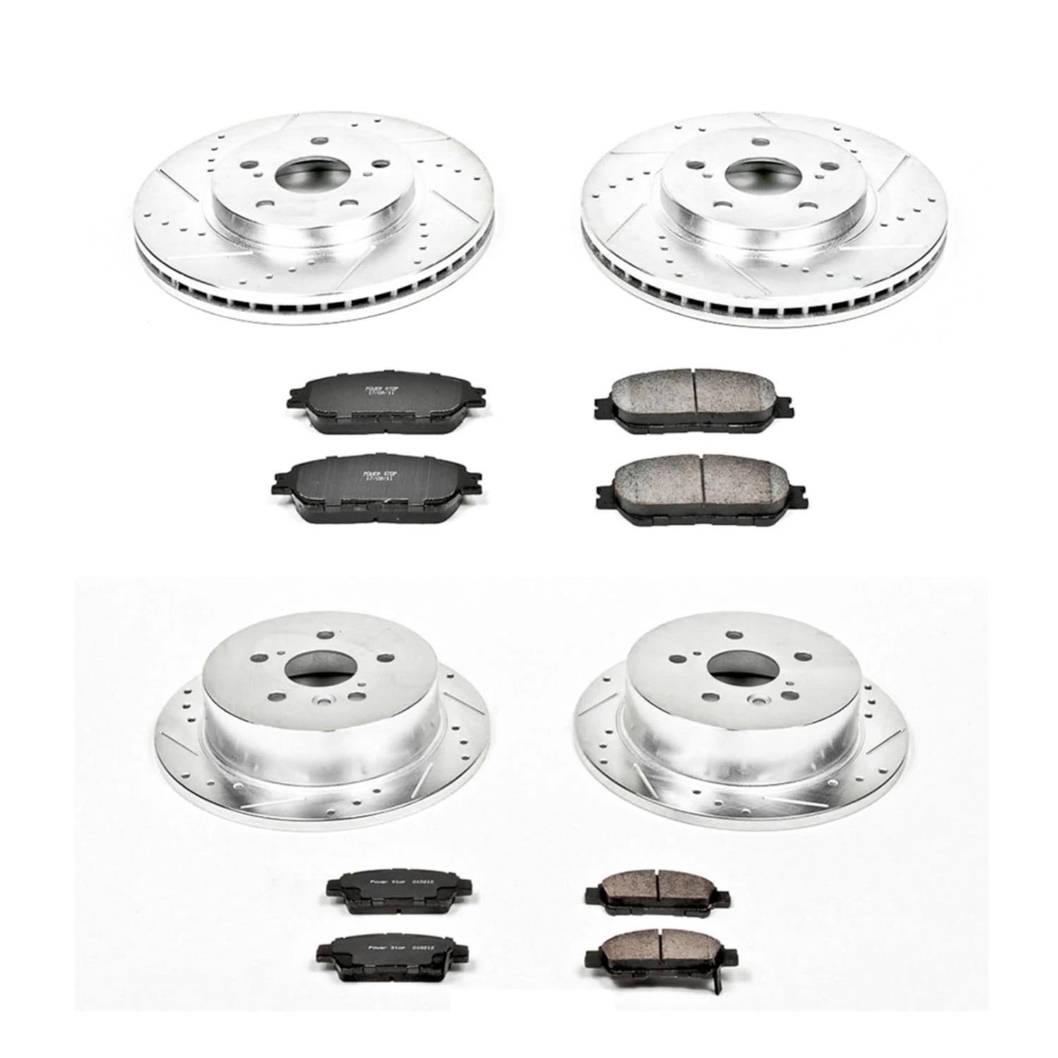 Power Stop K5476 Z23 Carbon Fiber Brake Pads Front and Rear with Drilled & Slotted Brake Rotors Kit For Toyota Sienna 2004-2010 [Model Specific]