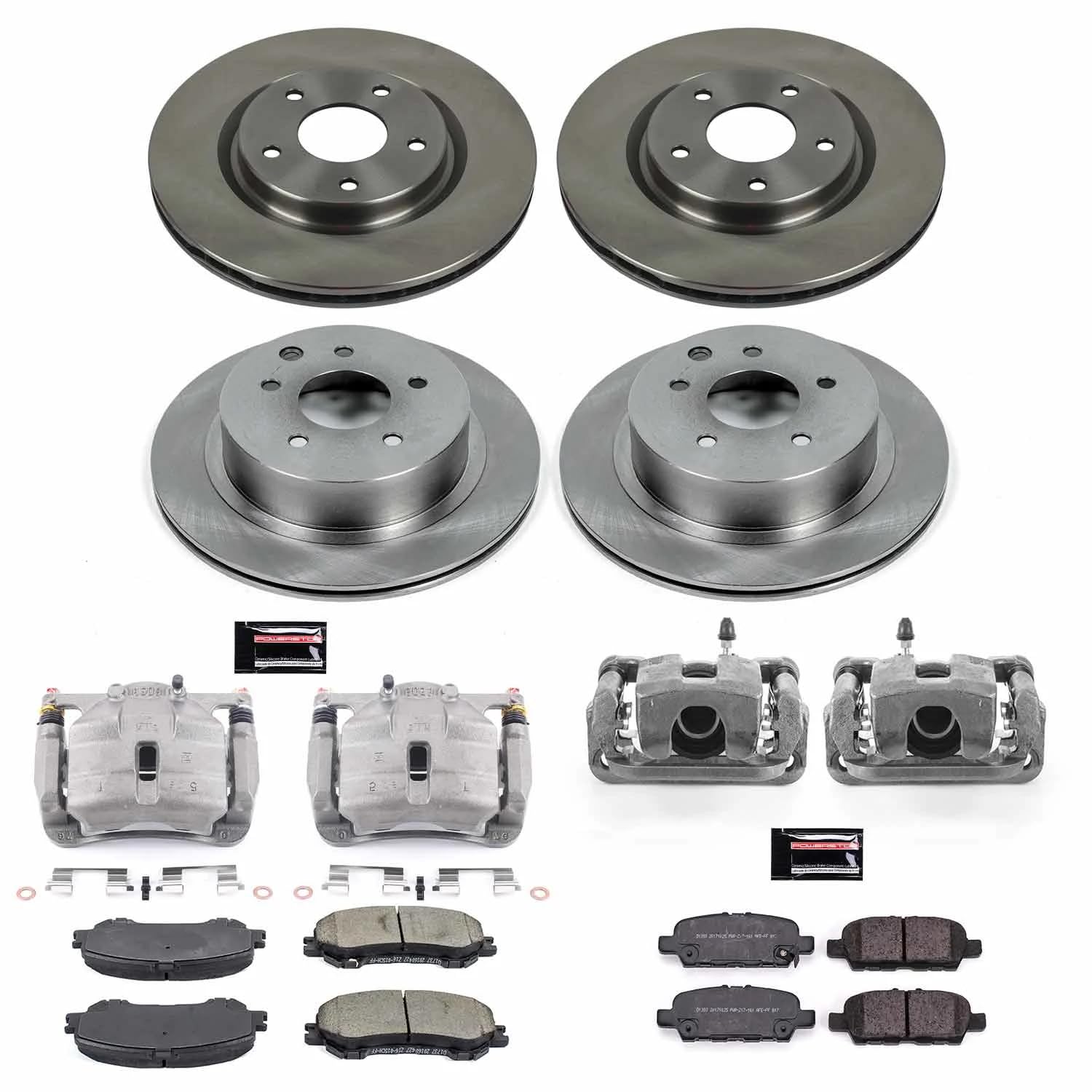 Power Stop KCOE7035 Autospeciality Brake Caliper Kit- Front & Rear Brake Rotors, Ceramic Brake Pads, Brake Calipers