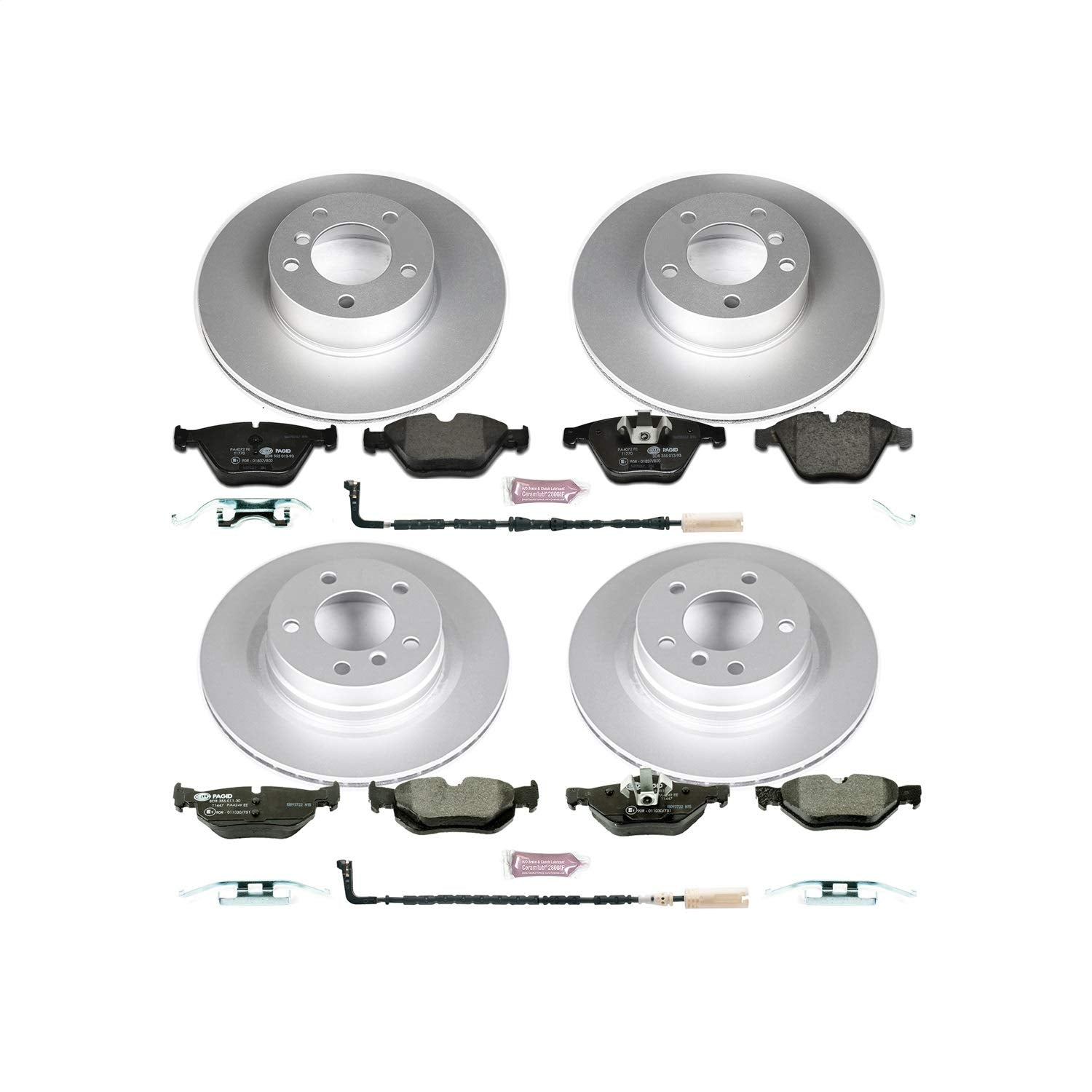 Euro-Stop Power Stop Brake Kit Front and Rear and 1 Front & 1 Rear Sensor Wires For BMW 328i 2008-2010 [Model Specific]