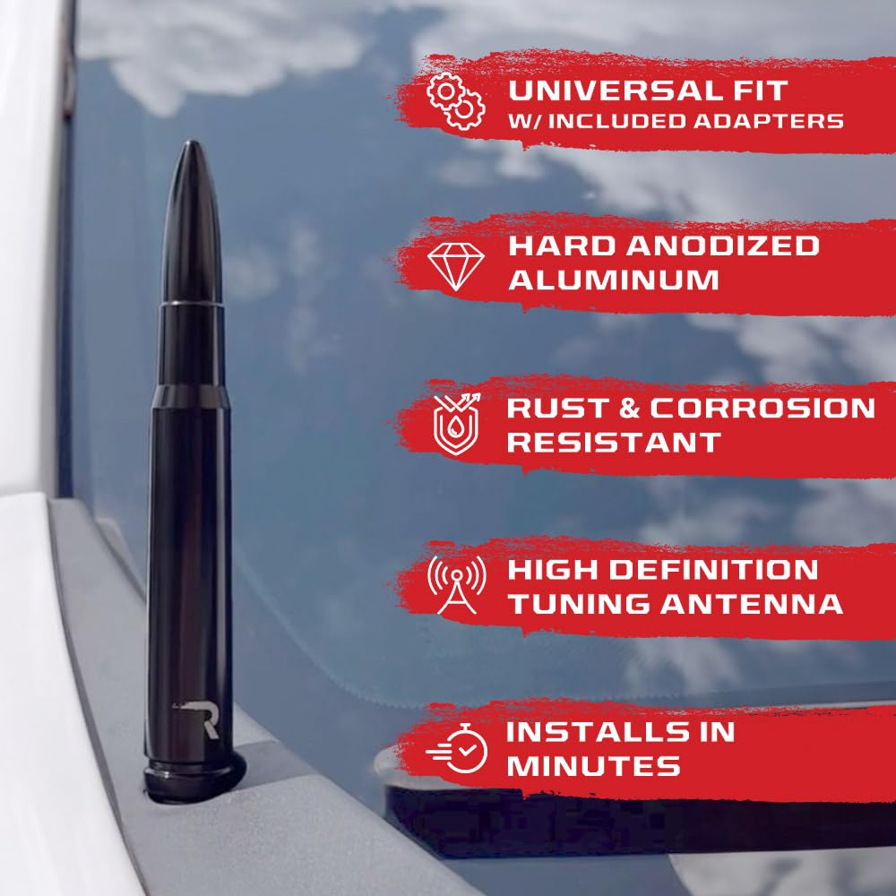 RECON - Truck/SUV .50 Cal Bullet Style Aluminum Antenna 5" - Black (Fits OEM Factory Threaded Antennas)
