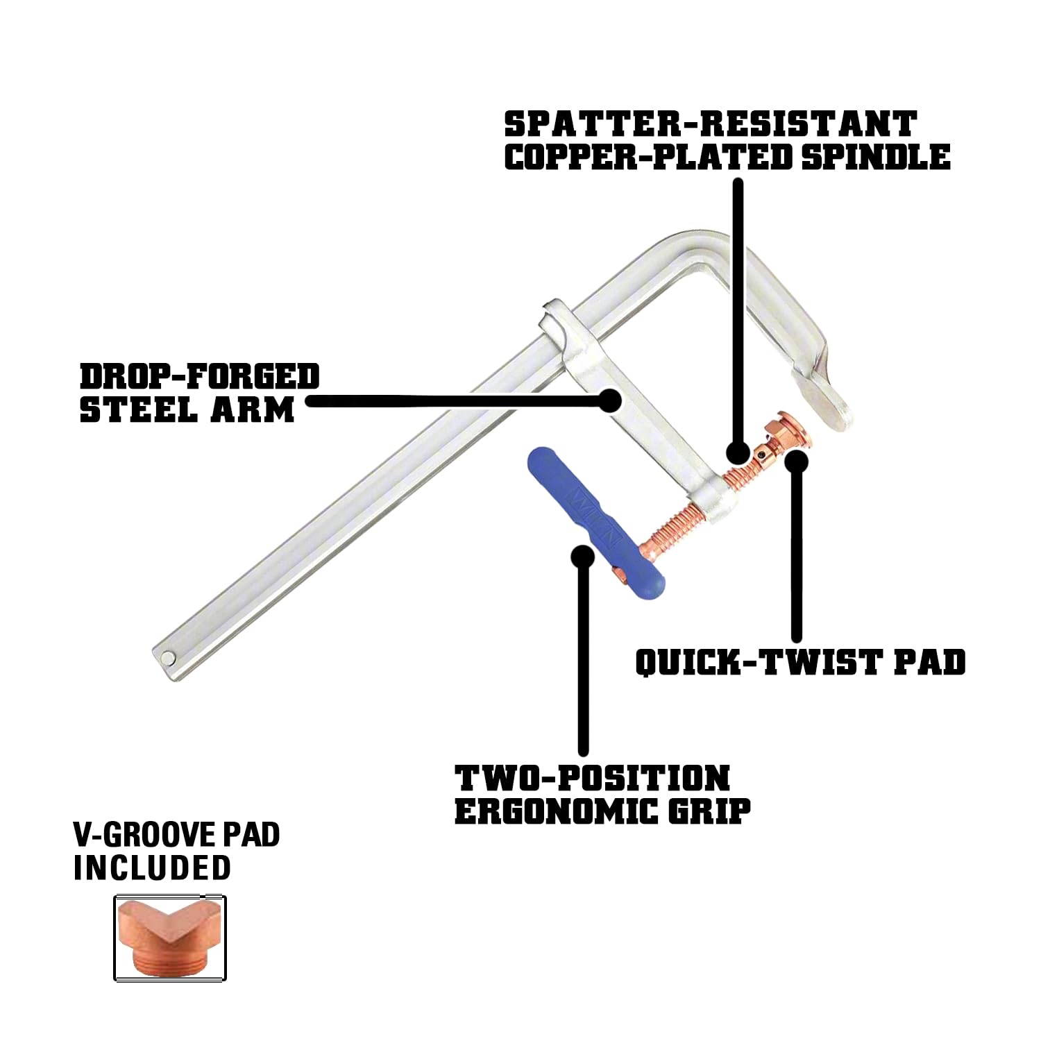 Wilton Heavy F-Clamp Spark-Duty, 24" Opening, 7" Throat, 4880 Lbs. Clamping Force (Model 4800S-24C)