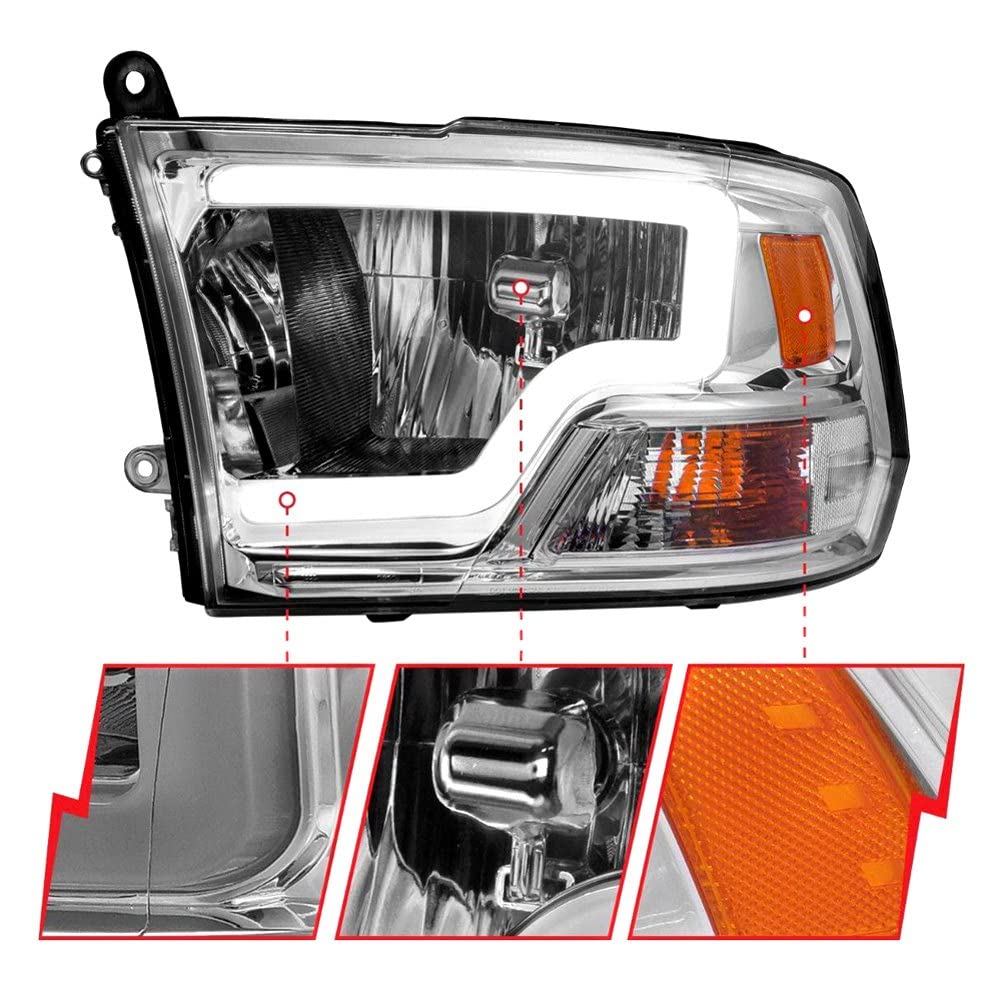 2009-2018 Ram ANZO 1500/2500/ 3500 Crystal Headlights w/Light Bar Chrome Housing