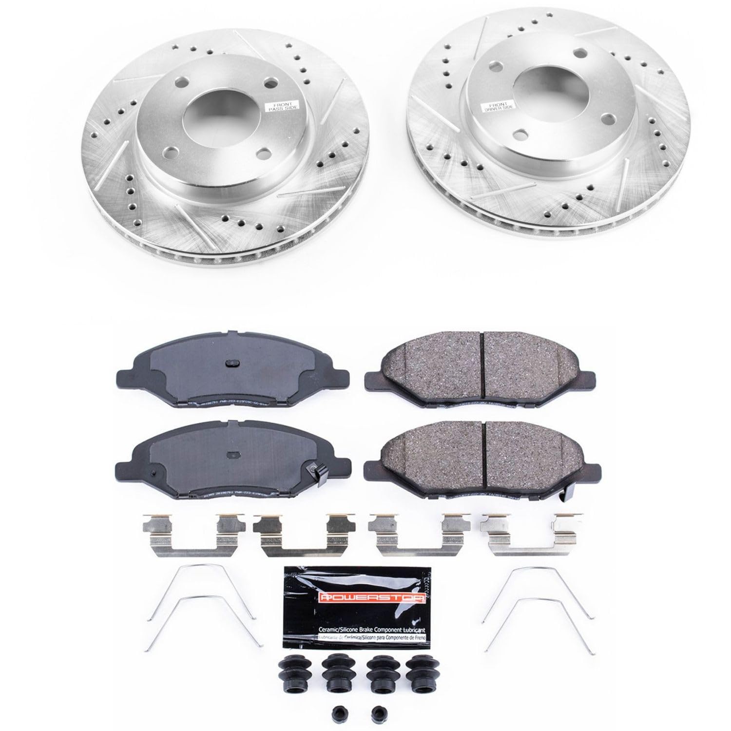 Power Stop K5862 Z23 Carbon Fiber Brake Pads with Drilled & Slotted Brake Rotors Kit For Nissan Versa 2009-2011 [Model Specific]