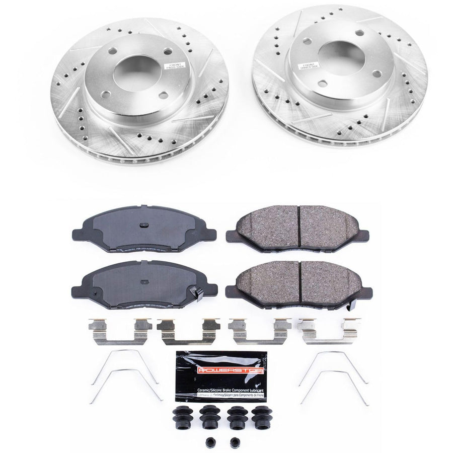 Power Stop K5862 Z23 Carbon Fiber Brake Pads with Drilled & Slotted Brake Rotors Kit For Nissan Versa 2009-2011 [Model Specific]