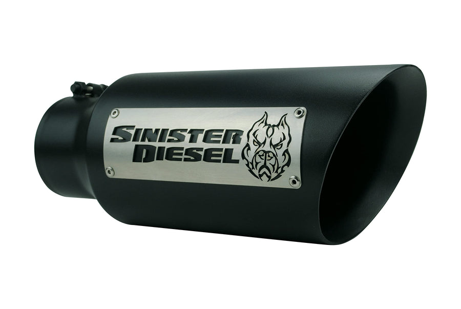Dual Wall Sinister Diesel Exhaust Tip W/Angle Cut 4" to 6" Black