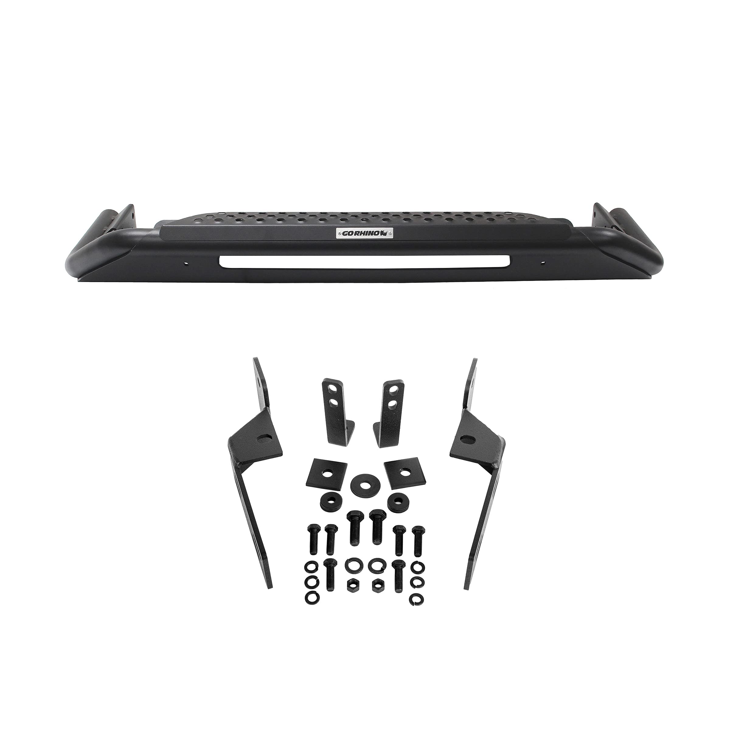 Go Rhino RC3 Bull Bar Skid Plate w/Center Steel Step, Hole for 20" Single Row LED Light Bar, & Mounting Brackets | Textured Black | 565660T | Fits 2016-2023 Toyota 4Runner (See Description)