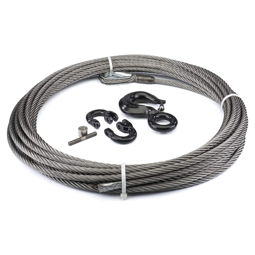 Galvanized Steel Cable Wire Rope with Hook, WARN 77594 Winch Accessory, 1/2" Diameter x 75' Length