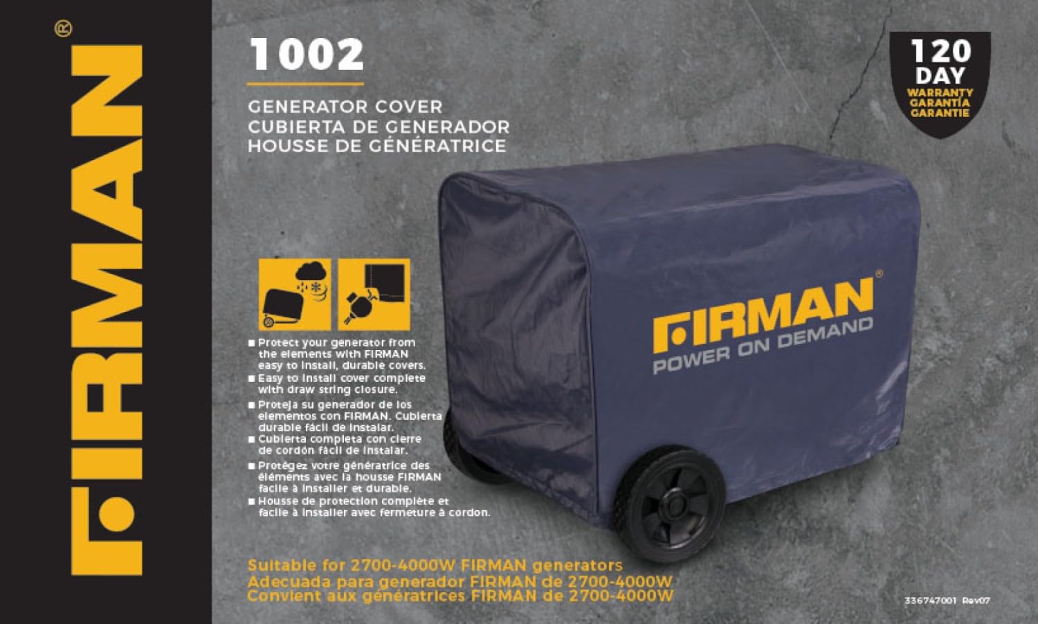 FIRMAN Medium Size 1002 Portable Generator Cover – Waterproof Heavy Duty Inverter Generator Cover Fits 3000-4000W or up to 25.4"x18.3"x19.5" size with Drawstring Dust Rain Wind UV-Resistant Protection