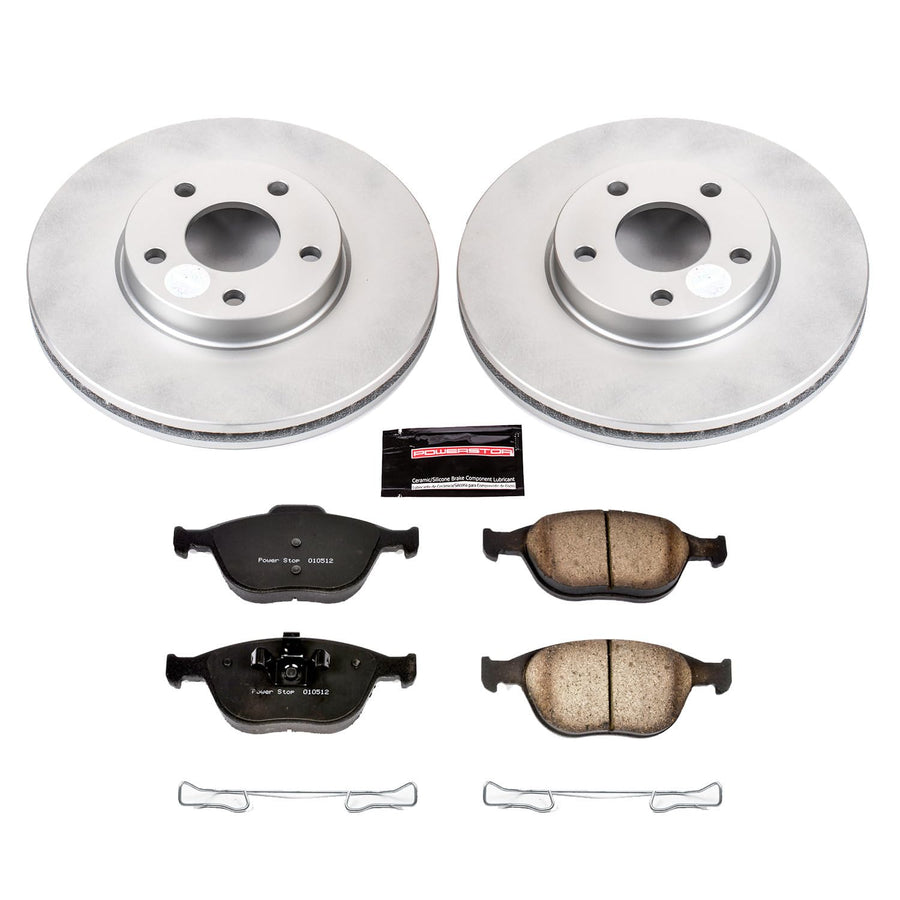 Power Stop CRK5580 Brake Rotor & Coated Ceramic Brake Pads- front For Ford Transit Connect 2010-2013 [Model Specific]