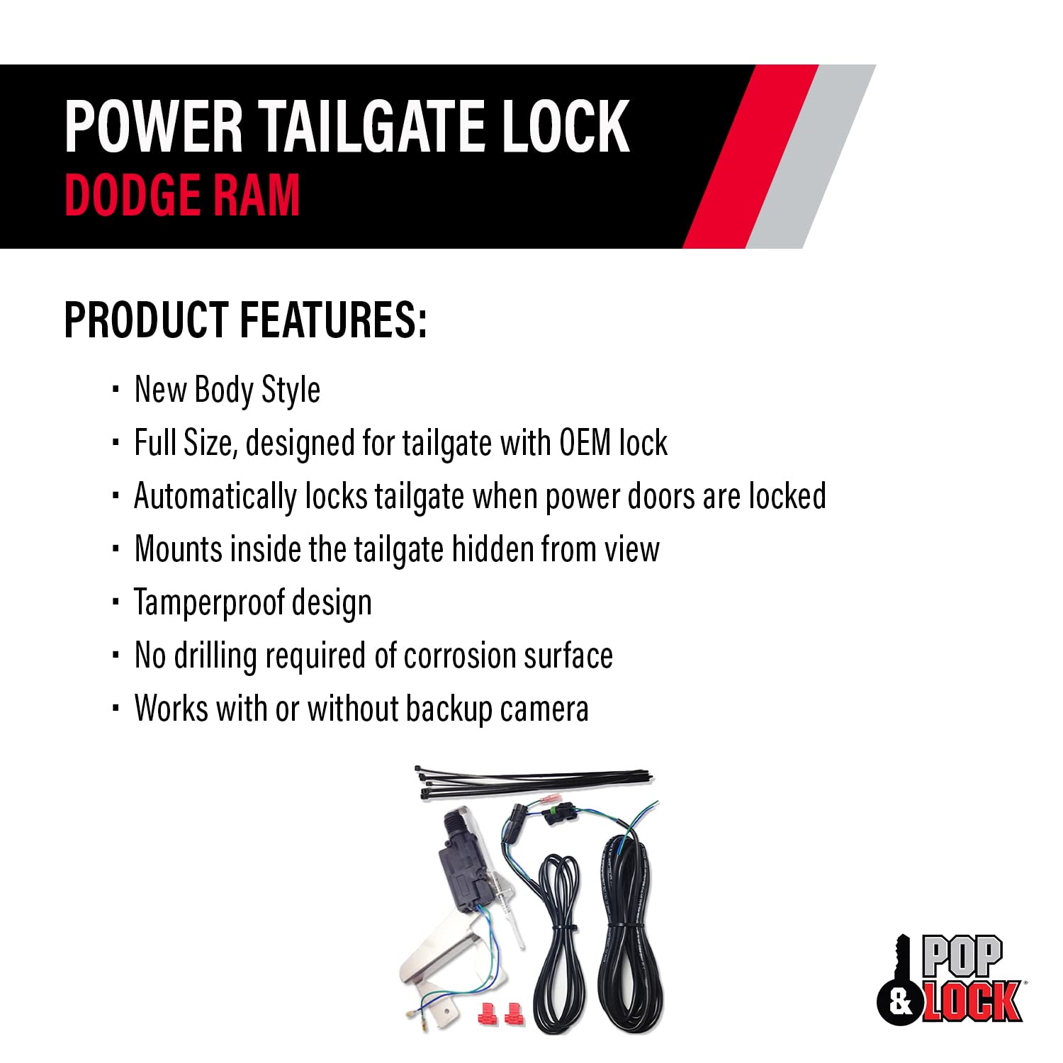Power Tailgate Lock – Pop & Lock for Dodge Ram 1500 Fits Models 2010 to 2015, Dodge Ram2500 & Dodge Ram 3500 Fits Models 2010 to 2015 (PL8350)