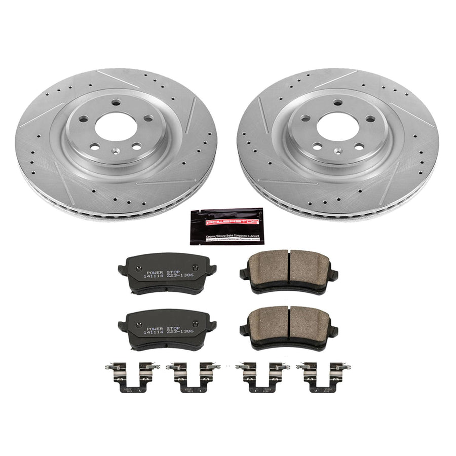 Power Stop Rear K5678 Z23 Carbon Fiber Brake Pads with Drilled & Slotted Brake Rotors Kit