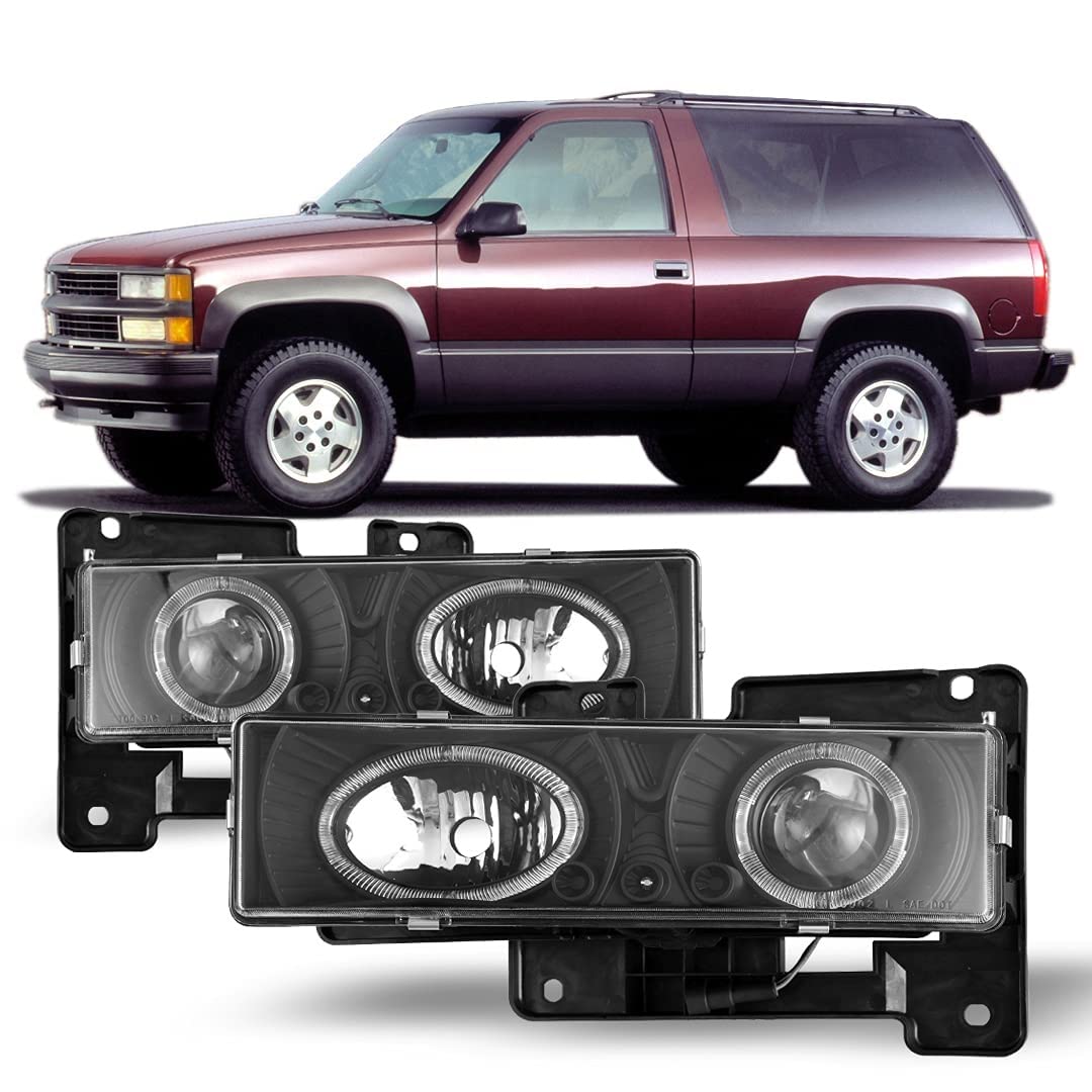 Winjet Compatible with 1994 1995 1996 1997 1998 1999 2000 C1500 C2500 C3500 K1500 K2500 K3500 LED DRL Halo Projector Headlights Blazer Suburban Tahoe