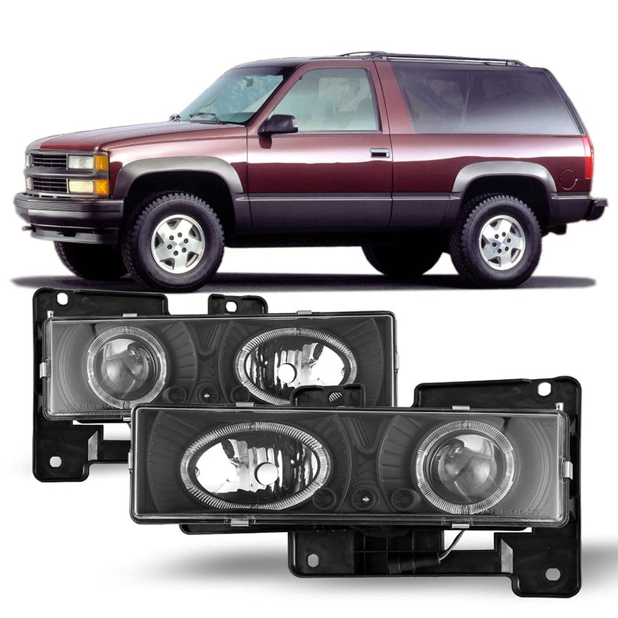 Winjet Compatible with 1994 1995 1996 1997 1998 1999 2000 C1500 C2500 C3500 K1500 K2500 K3500 LED DRL Halo Projector Headlights Blazer Suburban Tahoe