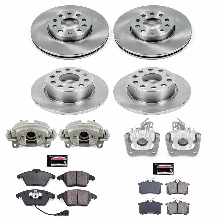 Power Stop Autospeciality KCOE5749 Replacement Front and Rear Caliper Kit- OE Rotors, Ceramic Brake Pads, Calipers For Audi A3, VW Beetle, VW Jetta [Model Specific]