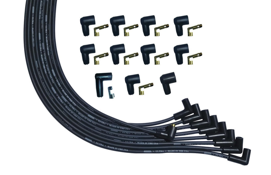 Ultra Series Moroso Universal V8 Black Spark Plug Wires, 90 Degree Plug Ends, Non HEI Distributor