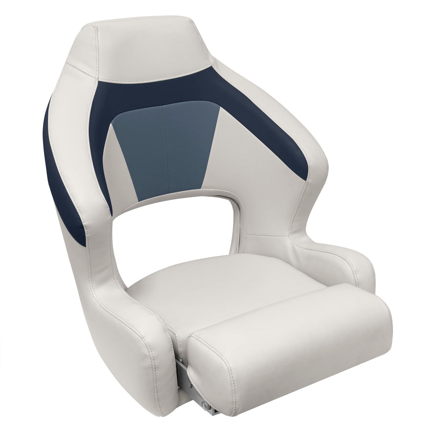 Wise Premier Series BM3338-986 Pontoon XL Bucket Seat with Flip Up Bolster, Platinum/Spectra Navy/Cobalt