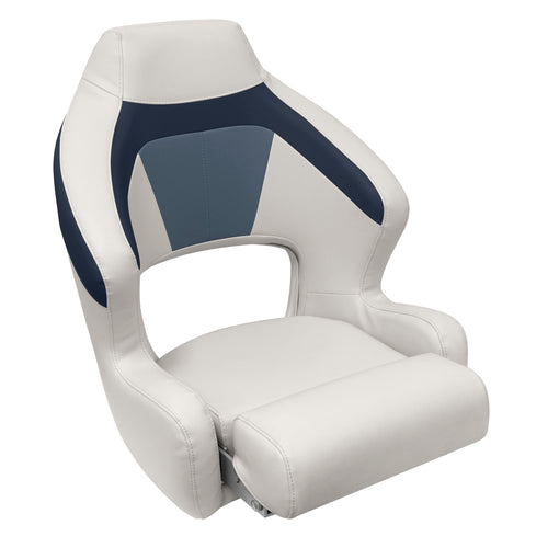 Wise Premier Series BM3338-986 Pontoon XL Bucket Seat with Flip Up Bolster, Platinum/Spectra Navy/Cobalt