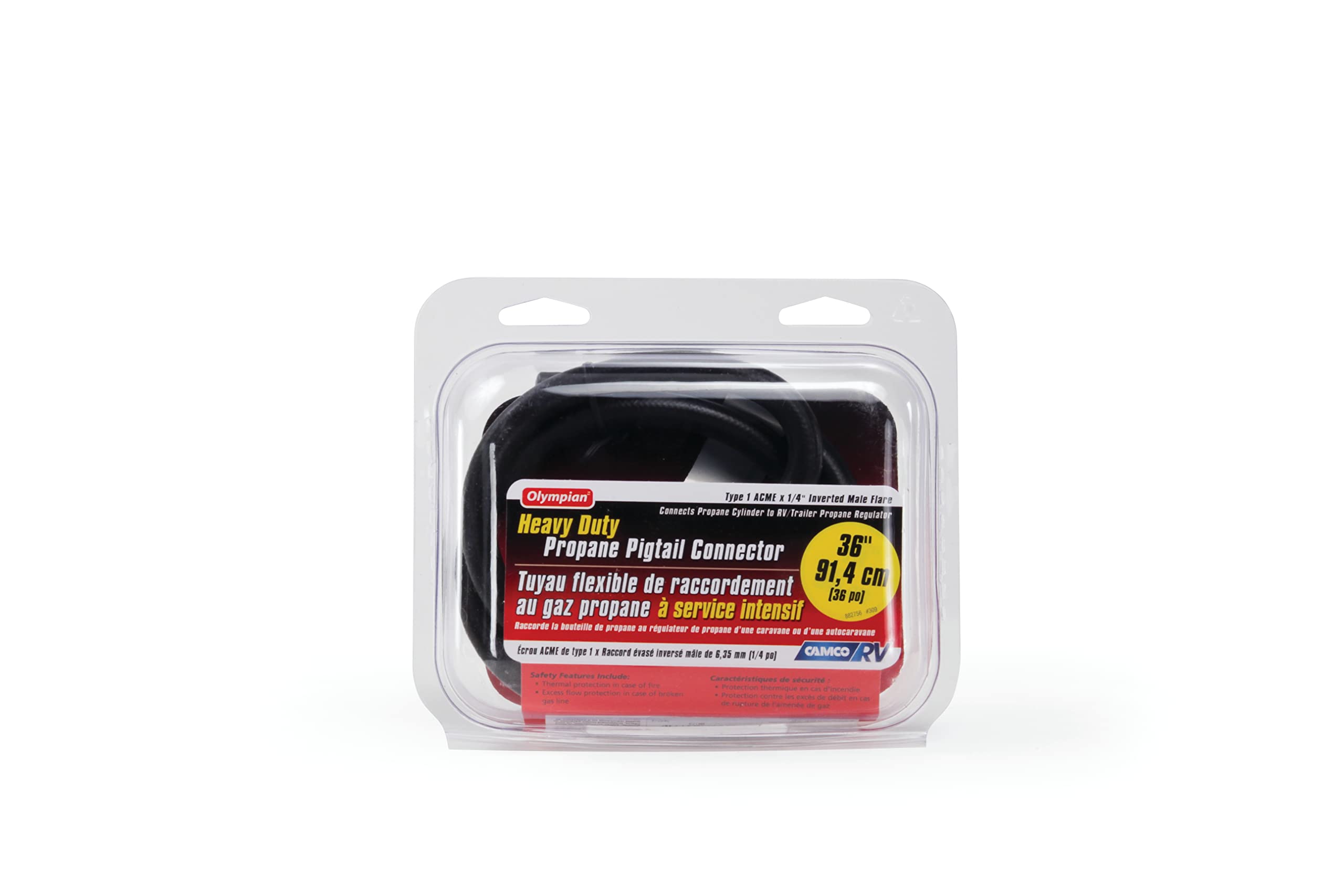 36" Camco Pigtail Propane Hose Connector - Connects Propane Cylinder To a RV or Trailer Propane Regulator - Provides Thermal Protection and Excess Flow Protection (59173)
