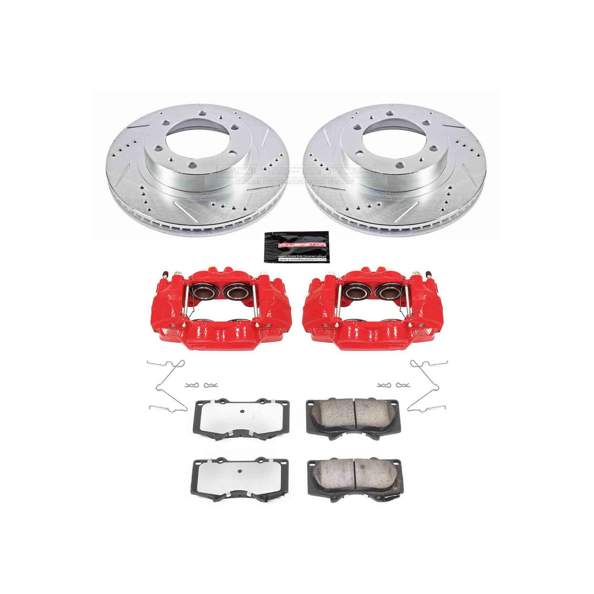 Power Stop Z36 KC137-36 Truck & Tow Front Calipers with Drilled and Slotted Brake Rotors, Carbon-Fiber Ceramic Brake Pads Brake Kit For Toyota 4Runner FJ Cruiser Tacoma 6 Lug
