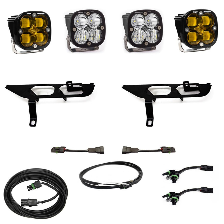 Baja Designs Fog Pocket Squadron SAE Sport LED Light Kit fits Ford F-150 2021+ with Upfitter Wiring Harness (Multi-Pattern; Amber)