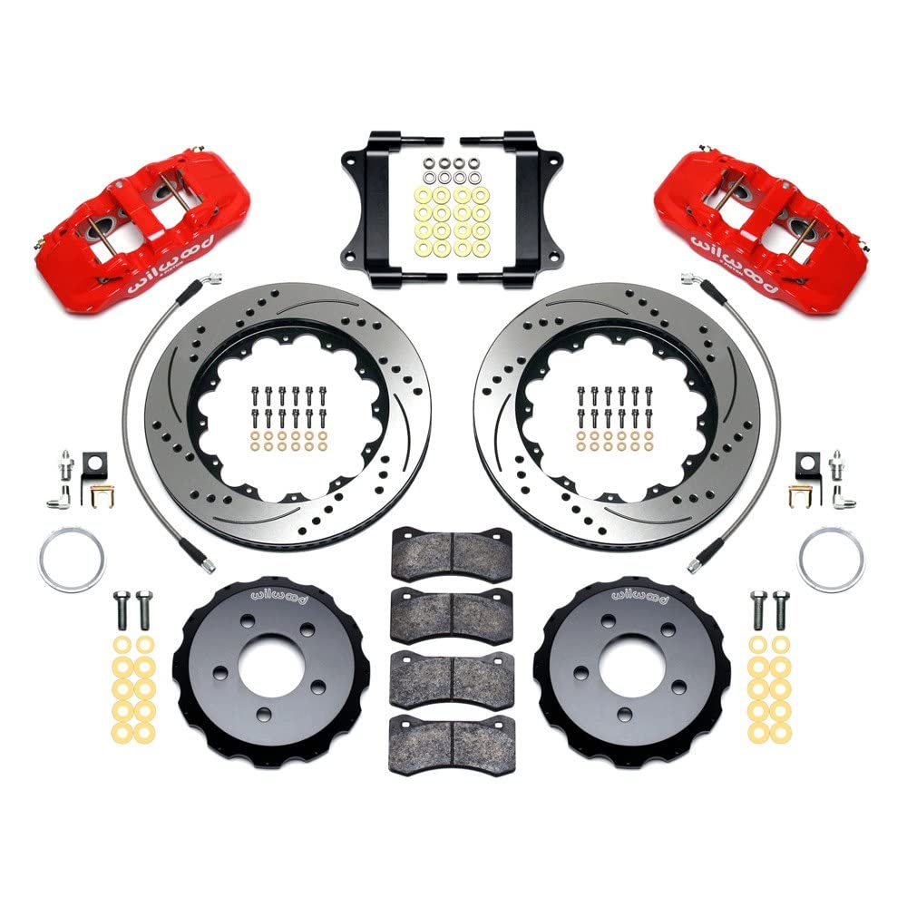 AERO6 Wilwood Front Hat Kit 14.25 Drilled Red 2008-2009 Pontiac G8 w/Lines