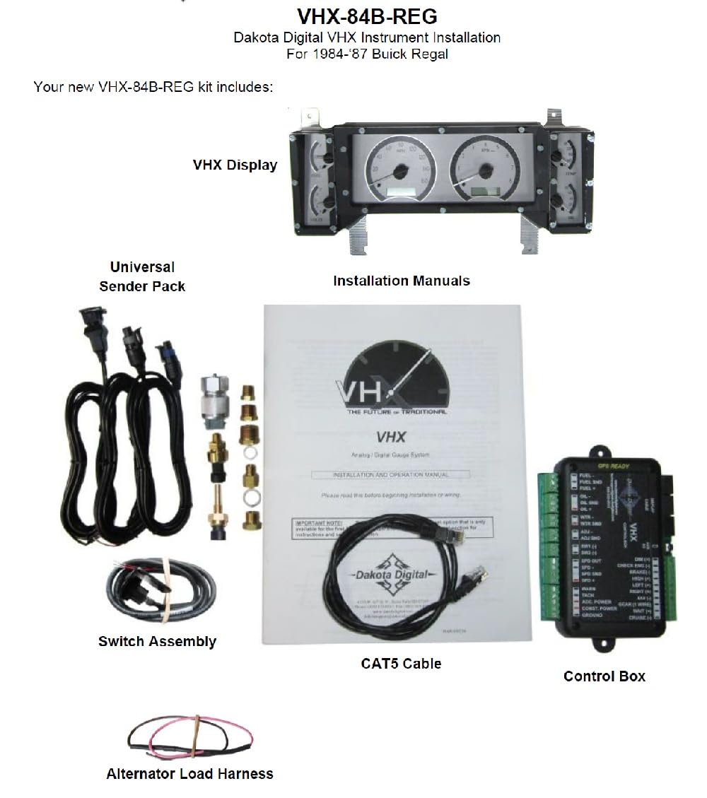 Dakota Digital VHX Analog Gauge System VHX-84B-REG-C-B Compatible with 1984-87 Regal and Grand National Carbon Fiber Style Blue Backlighting