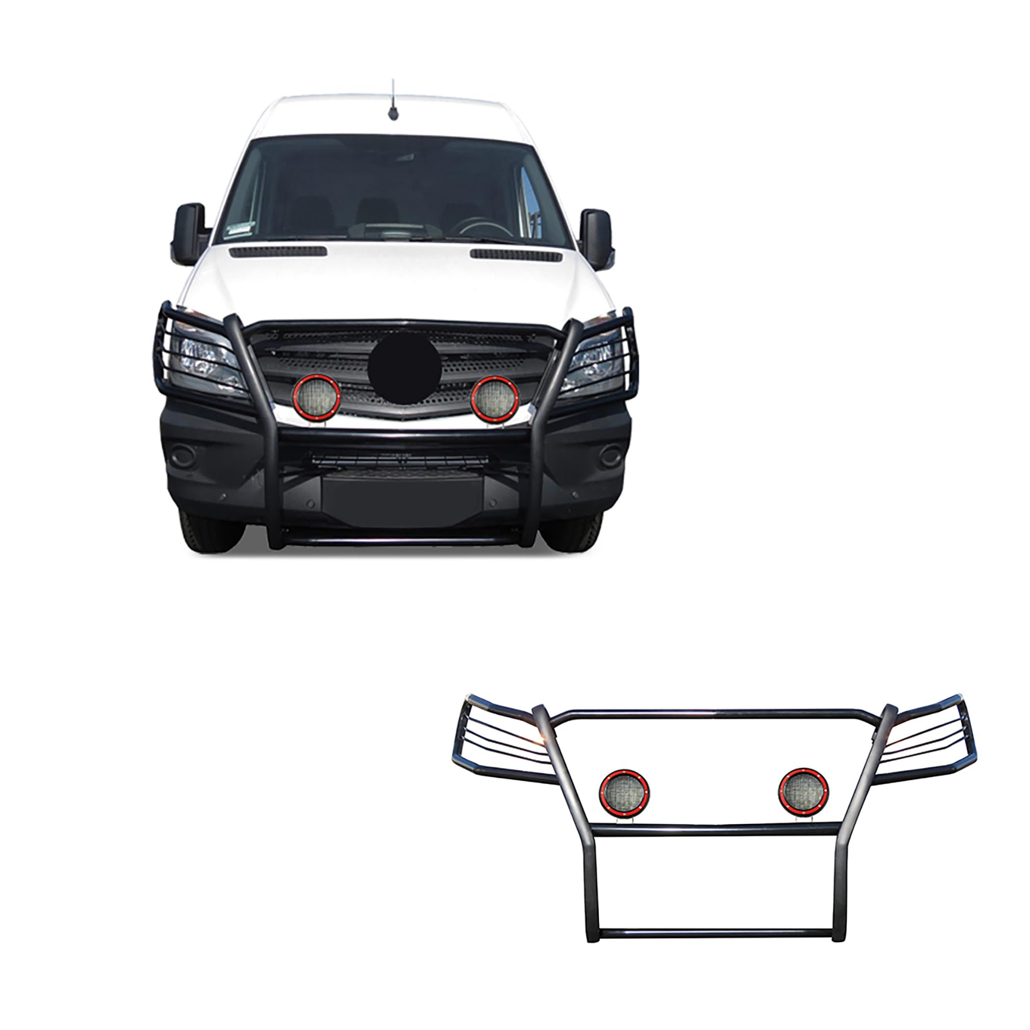 Modular Black Black Horse Grille Guard Come W/Pair of 5.3" LED Lights Compatible with 07-09 Dodge Sprinter-Freightliner 2500/3500|07-11 -Benz Sprinter 1500|10-18-Benz Sprinter 2500/3500-17D502MA-PLFR