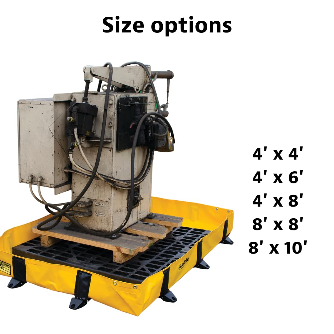 Justrite QuickBerm® Lite Rigid-Lock, 4' x 6' x 8" Folding Oil Spill Containment Berm, 119 Gallon Spill Capacity, PVC Coated Fabric, Made in The USA, Yellow, 28372