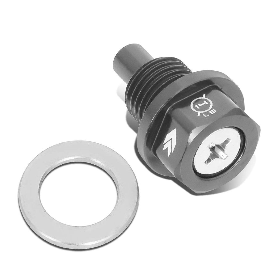 Magnetic Oil Drain Plug NRG Innovations, M14 X 1.5 Thread Size Engine Oil Drain Nut w/Washer, Gun Metal, T-6061 Aluminum w/Stainless Steel Internal Magnet, NRG-NOP-100GM