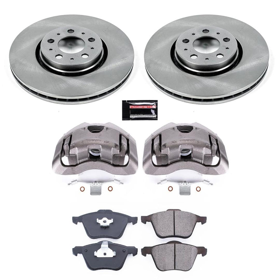 Power Stop KCOE3063 Replacement Autospecialty Front Caliper Kit-Rotors, Ceramic Brake Pads, Calipers For Volvo XC90 2003-2014 [Model Specific]