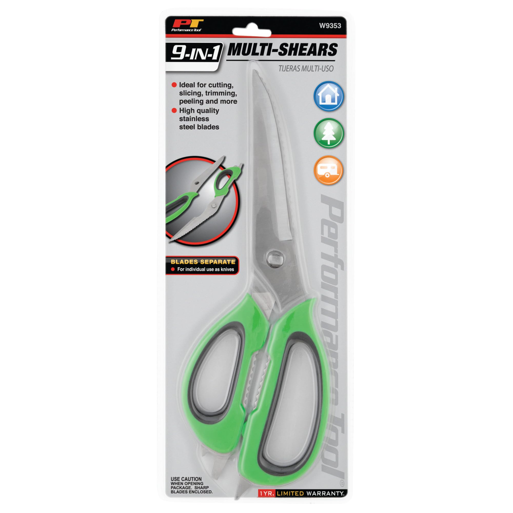 W9353 Performance Tool 9-in-1 Stainless Steel Kitchen Shears with Non-Slip Grip Handles for Cutting, Slicing, Trimming, Peeling and More