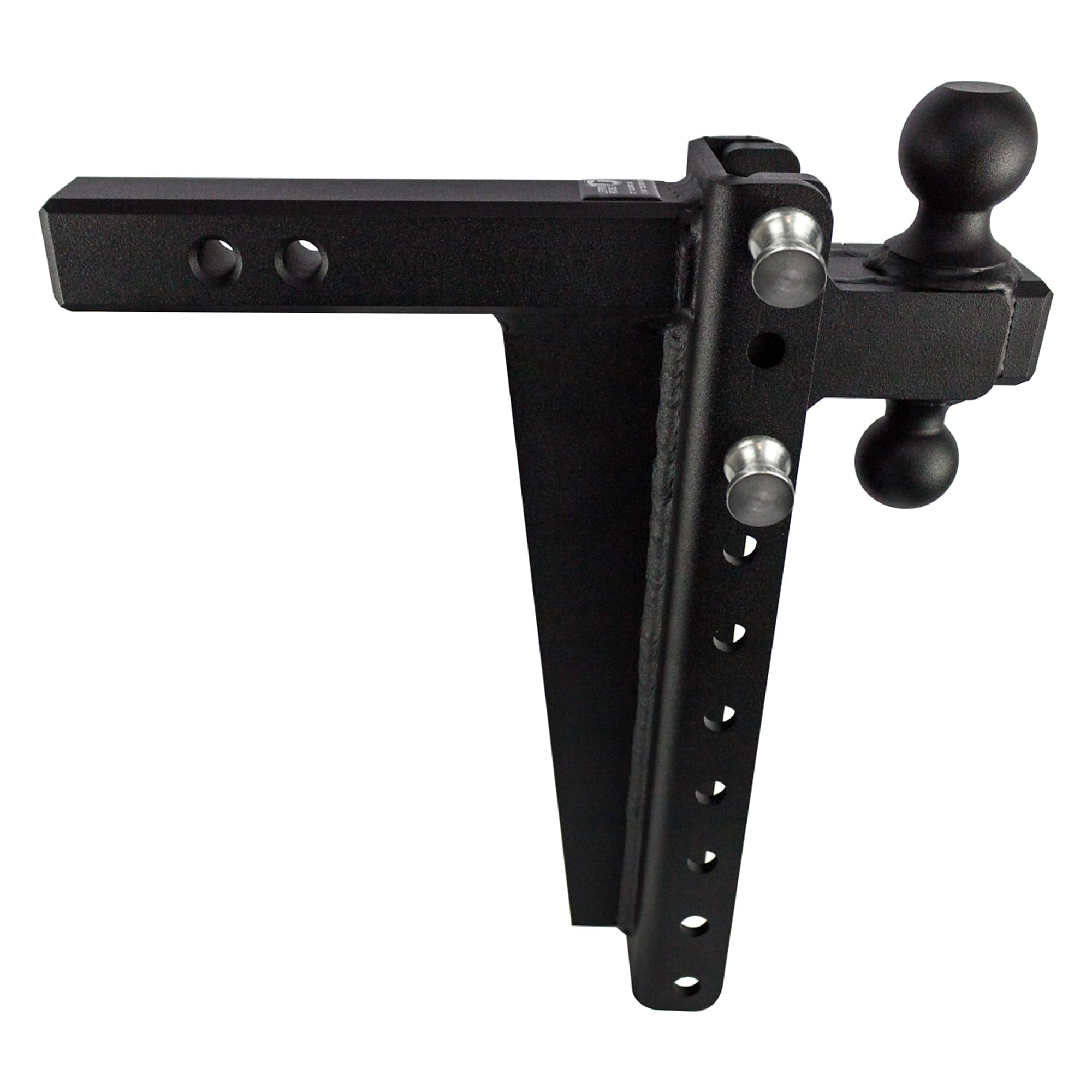 2.0" BulletProof Hitches Adjustable Heavy Duty (22,000lb Rating) 14" Drop/Rise Trailer Hitch with 2" and 2 5/16" Dual Ball (Black Textured Powder Coat, Solid Steel)
