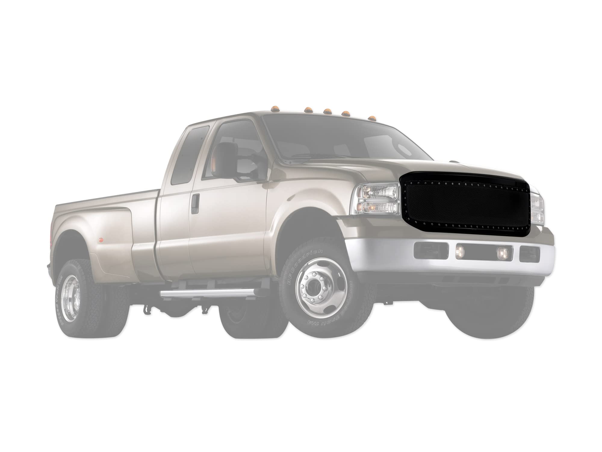 Studded Mesh Front Hood Grille Armordillo USA - Gloss Black Fits 2005-2007 Ford F250/F-250/F350/F-350 Super Duty
