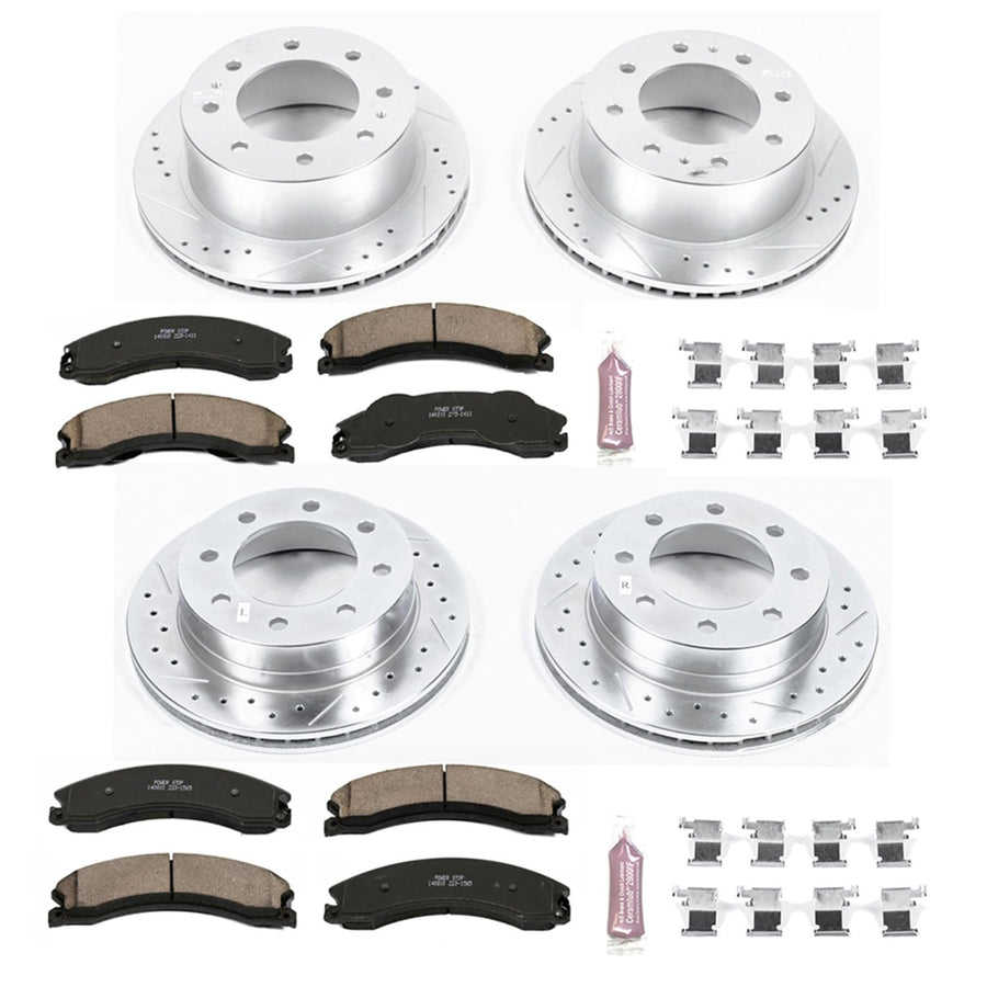 Power Stop K6259 Z23 Carbon Fiber Brake Pads Front and Rear with Drilled and Slotted Brake Rotors Kit For Chevy Silverado 2500 HD 3500 HD | GMC Sierra 2500 HD 3500 HD